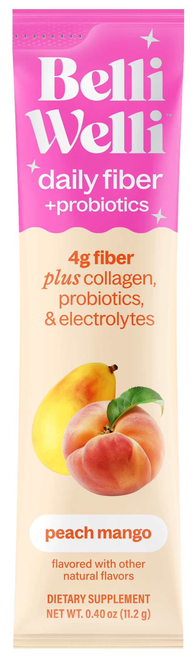 BelliWelli daily fiber stick pack in Peach Mango