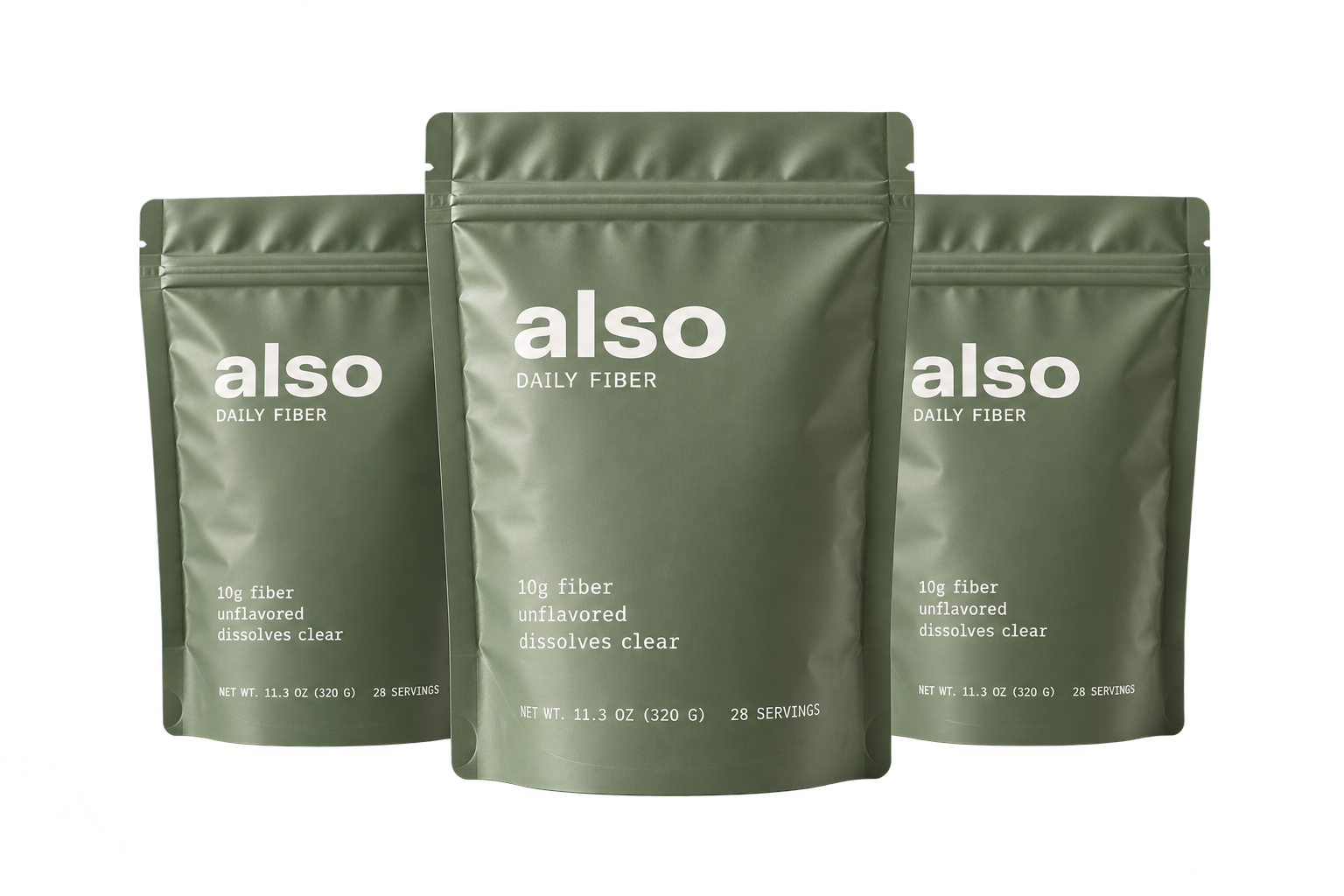 Three pouches of ALSO Daily Fiber, 28 servings each