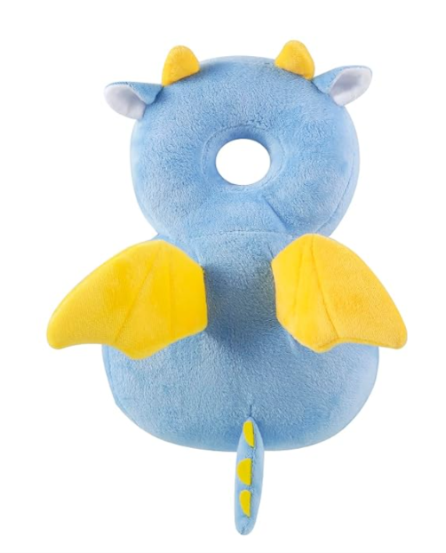 Baby Head Protector – soft blue dragon cushion with yellow wings