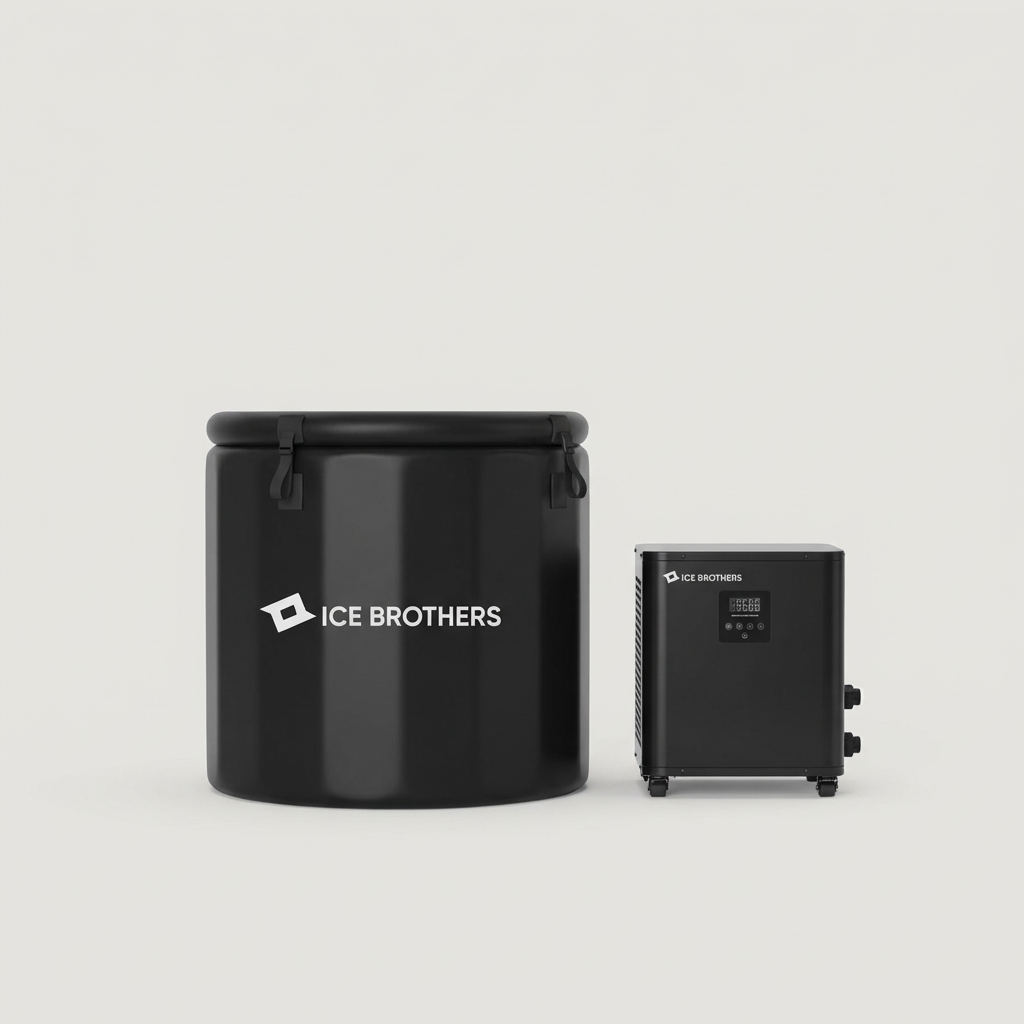 Black Ice Brothers cooling unit and large black container on white background