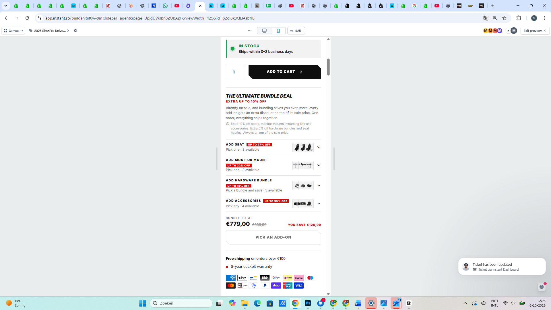 Mobile view of the new SimXPro website with the ultimate bundle deal and add to cart