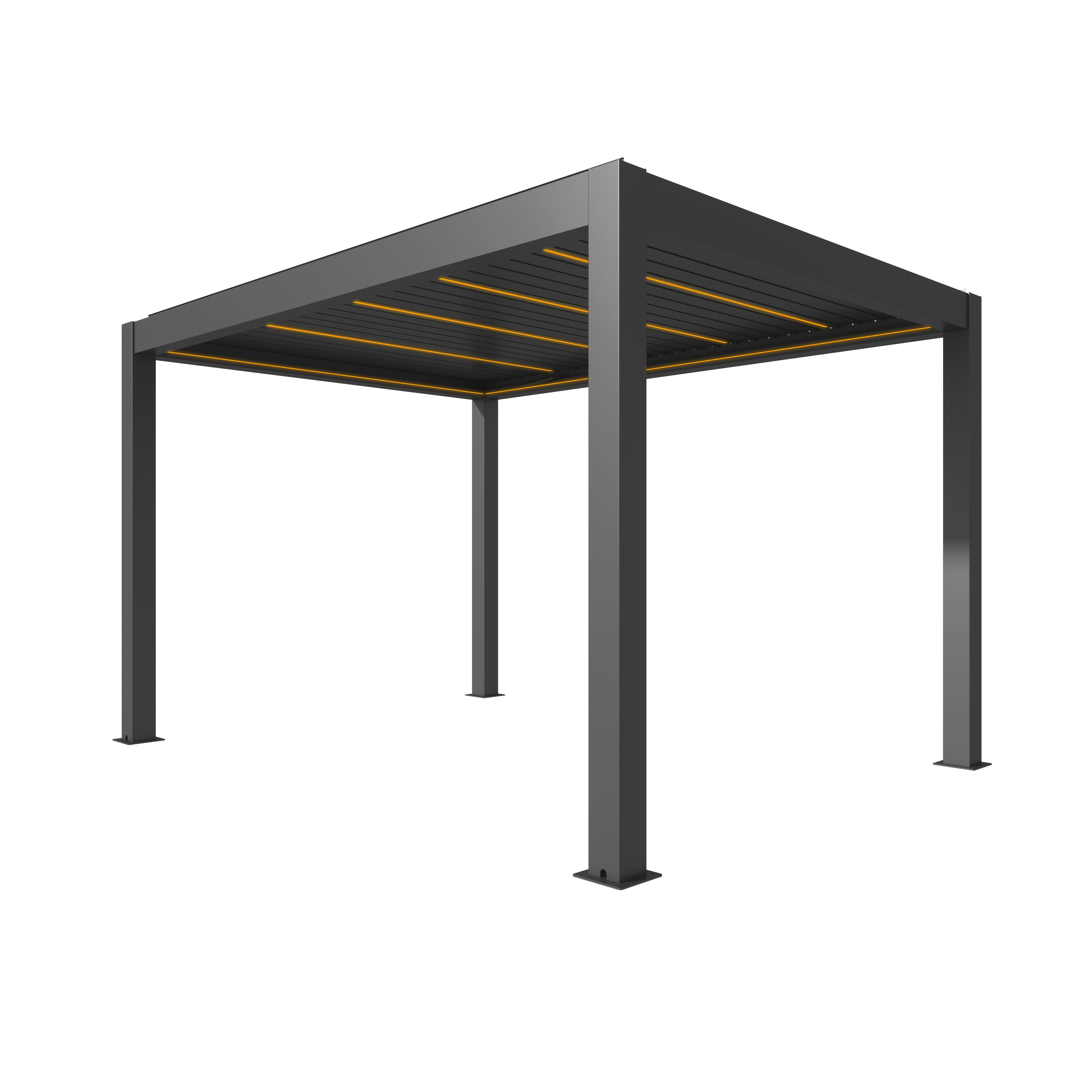 Skyggo HAVN pergola in antraciet met verzonken, warm gloeiende LED-strips in de lamellen