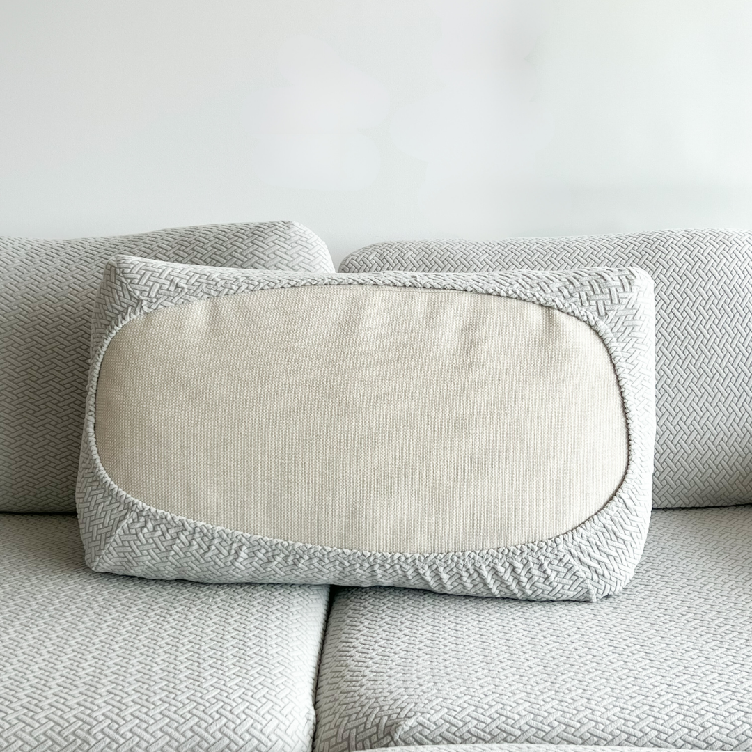 Close-up of the stretch-fit cover on a cushion
