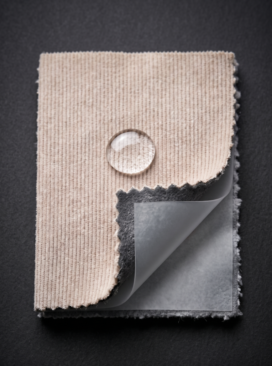 Cutaway showing the TPU membrane laminated behind the chenille