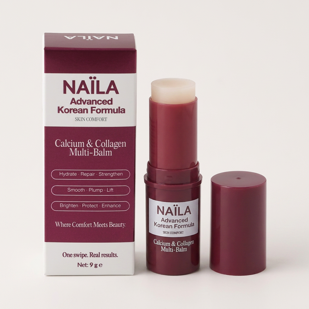 NAÏLA Advanced Korean Formula Calcium & Collagen Multi-Balm with packaging and open balm stick