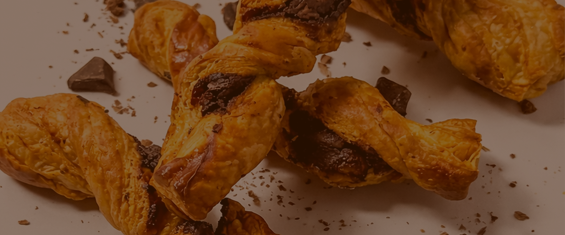 Handcrafted chocolate puff pastry twists