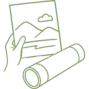 Illustration of a printed art print and shipping tube