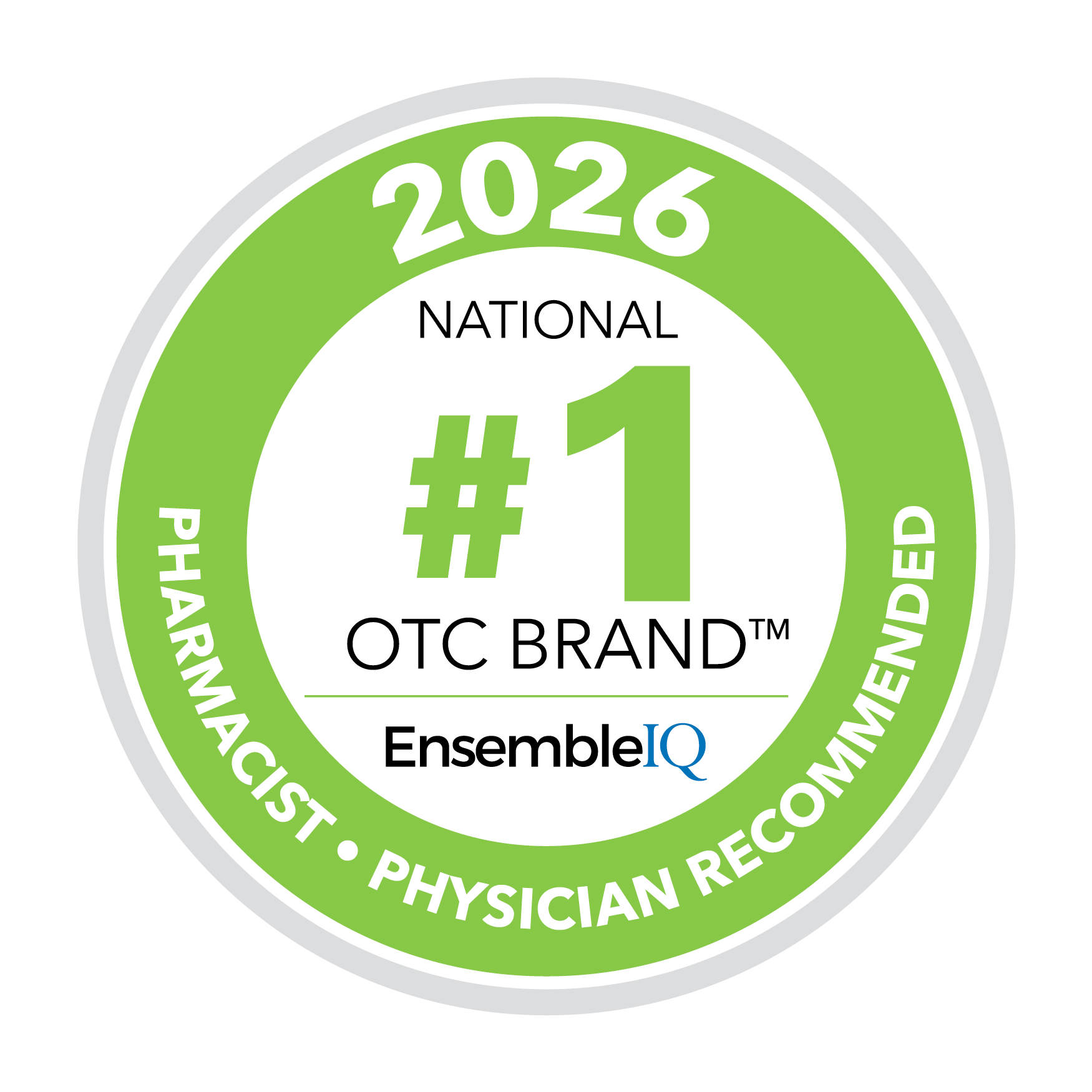 2026 National #1 OTC Brand, Pharmacist and Physician Recommended award badge by EnsembleIQ