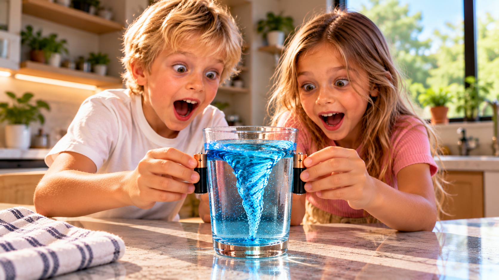 Kids doing science experiments at home