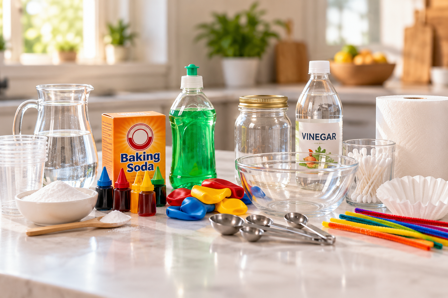 Household supplies laid out for an experiment