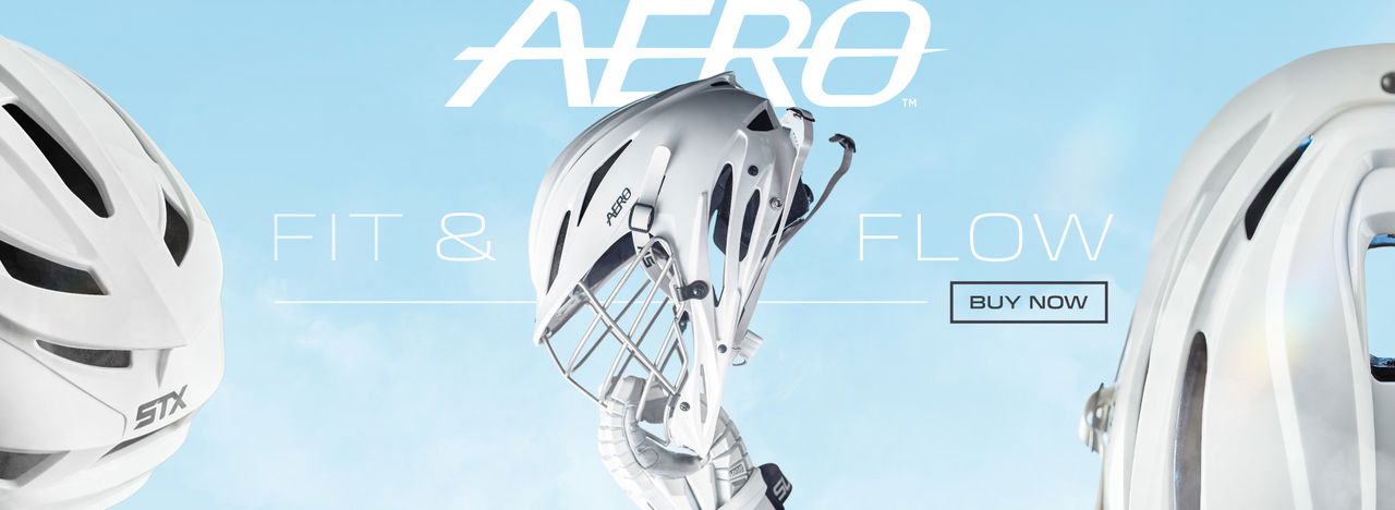 athlete wearing white stx aero lacrosse helmet