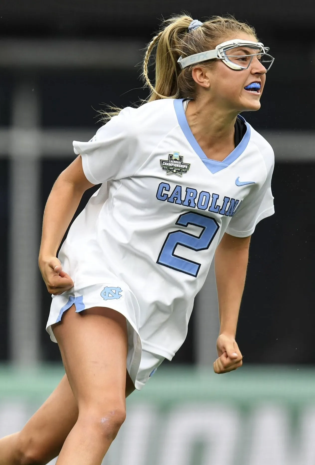 Chloe Humphrey celebrating a goal for Carolina at the NCAA Championships
