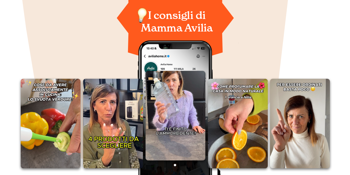 Collage illustrativo dei consigli di Mamma Avilia per la casa: soluzioni naturali, fai-da-te e segreti casalinghi per il benessere quotidiano.