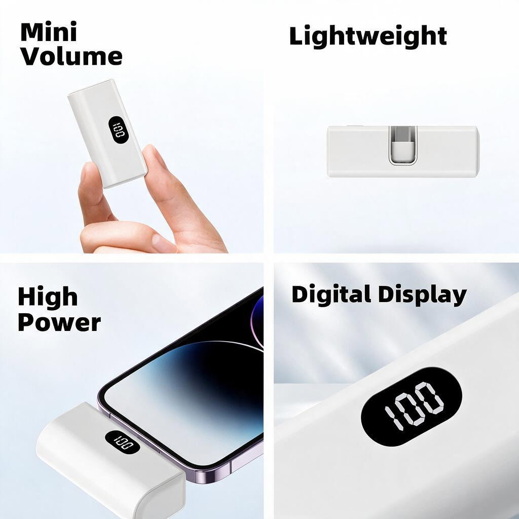 VoltPocket Mini capsule power bank standing next to a smartphone