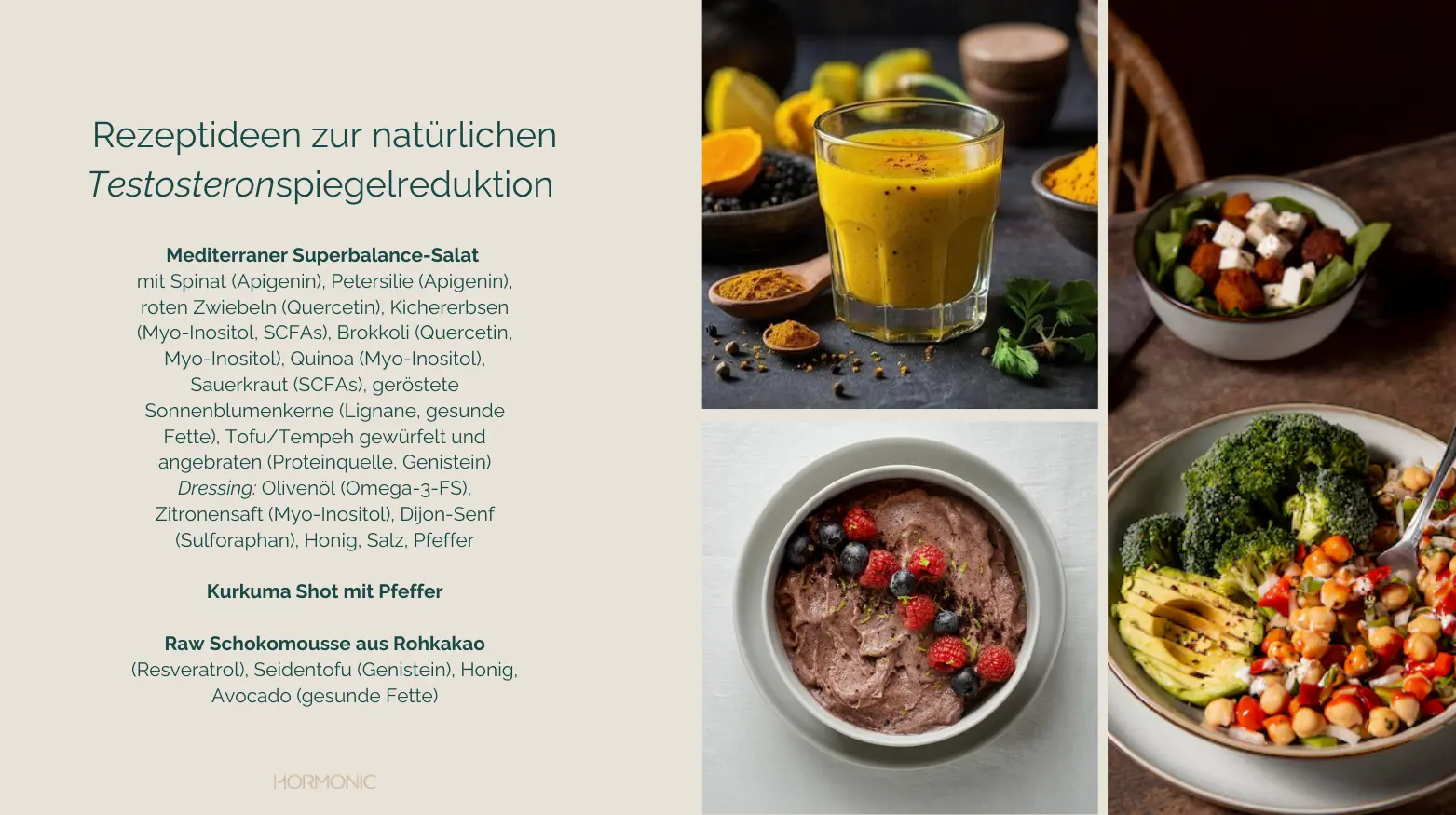 Gesunde Rezeptideen, die Lebensmittel enthalten, die den Testosteronspiegel natürlich senken.