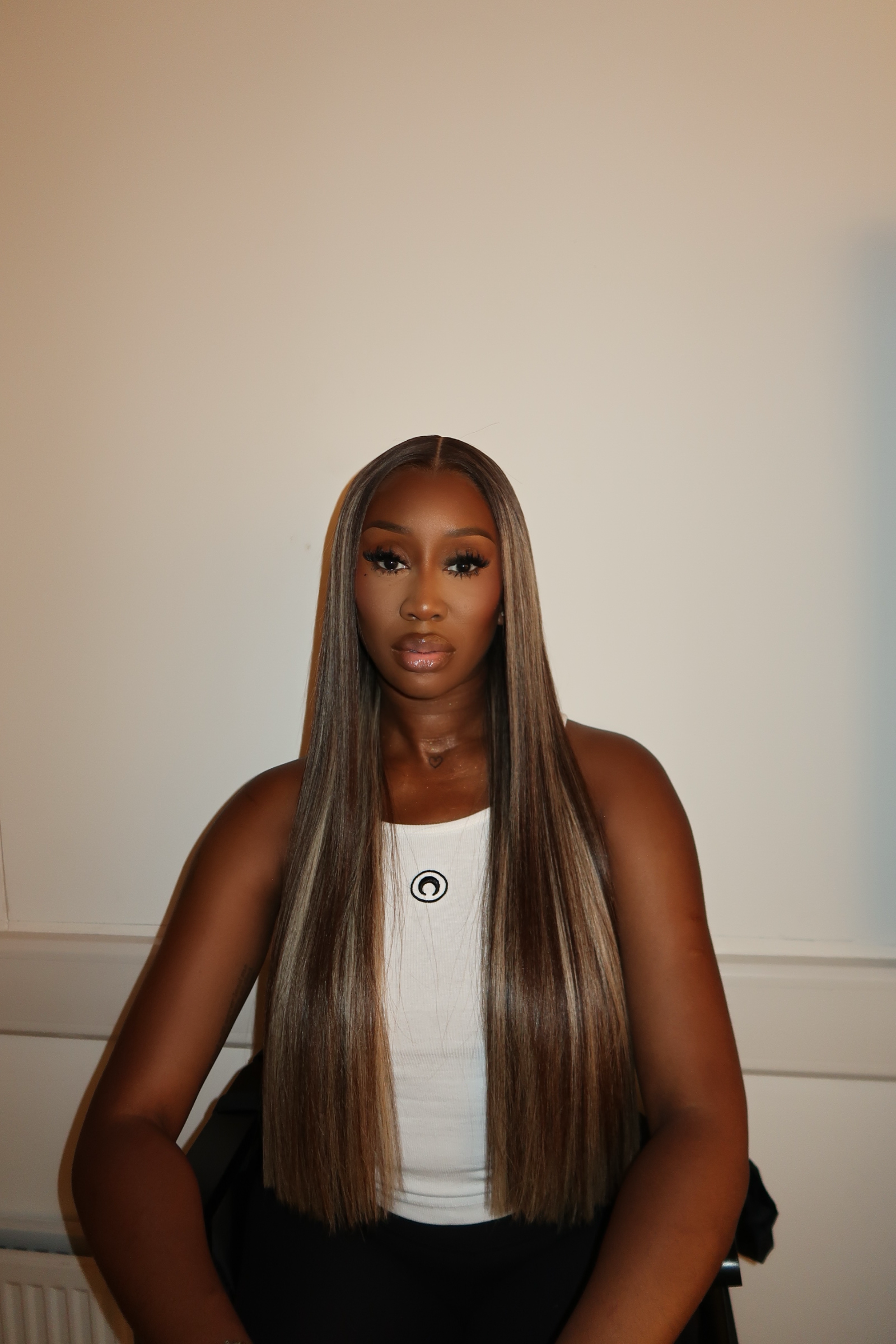 Long sleek straight hair with brown highlights by RawHause