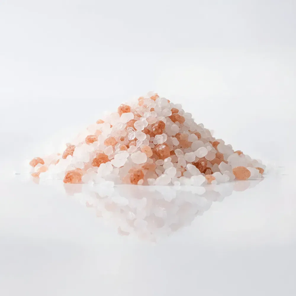 Pile of sodium chloride and potassium chloride on a white reflective back