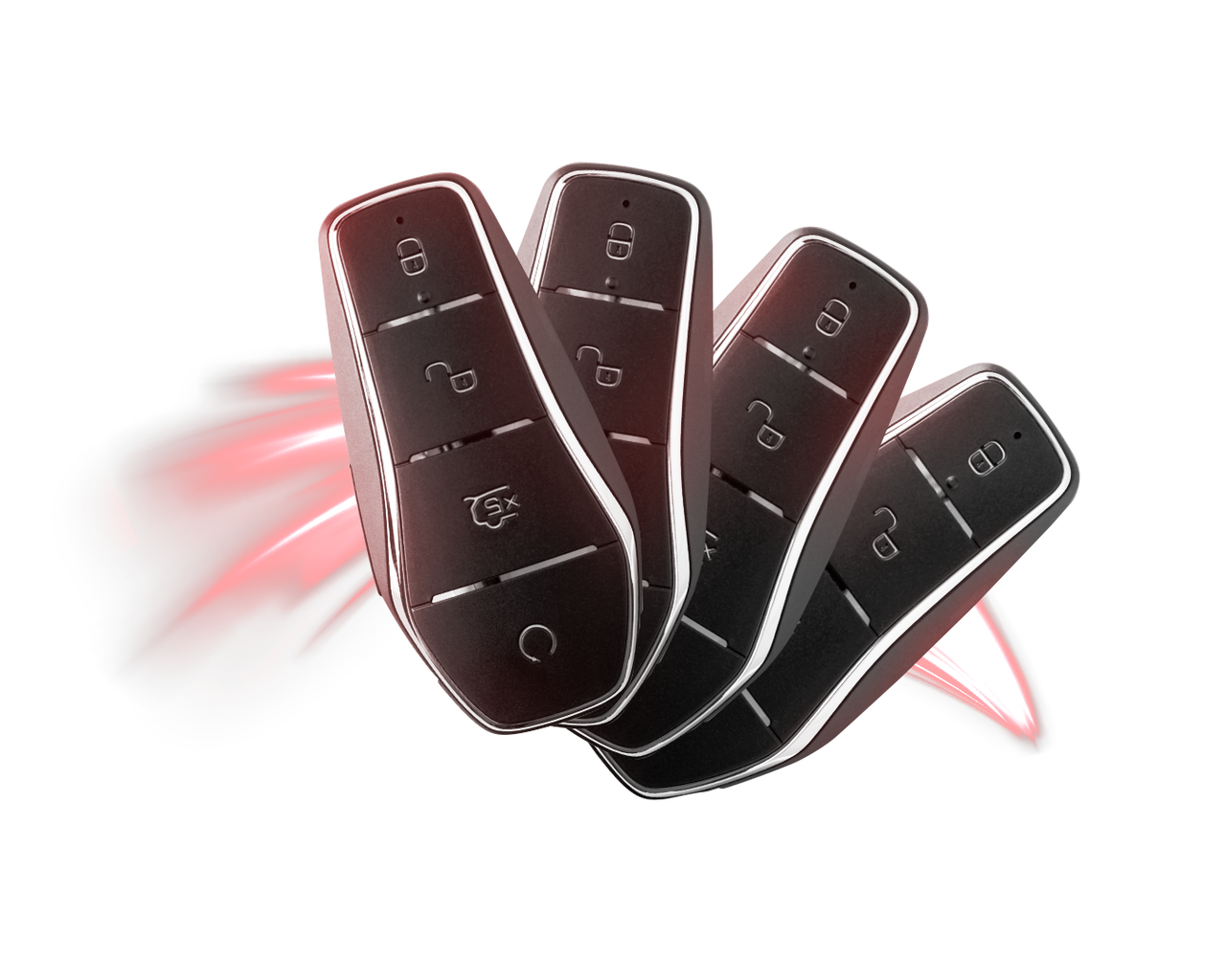 3 keys staggered with a red aurora illustration.