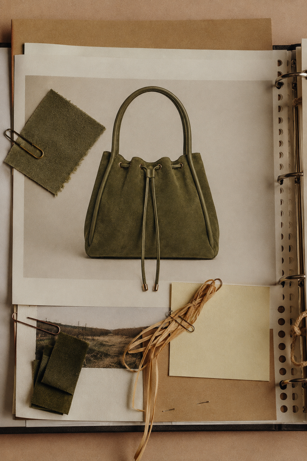Olive Bag – olive suede bucket tote