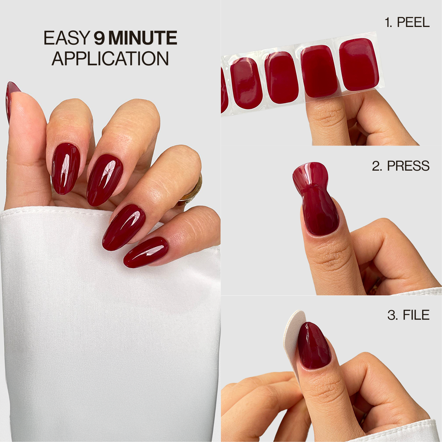 Peeling and pressing on a gel nail wrap like a sticker