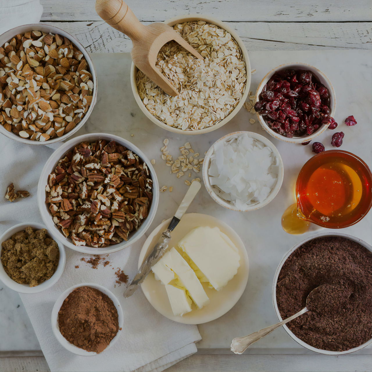 assorted chocolate ingredients on a table