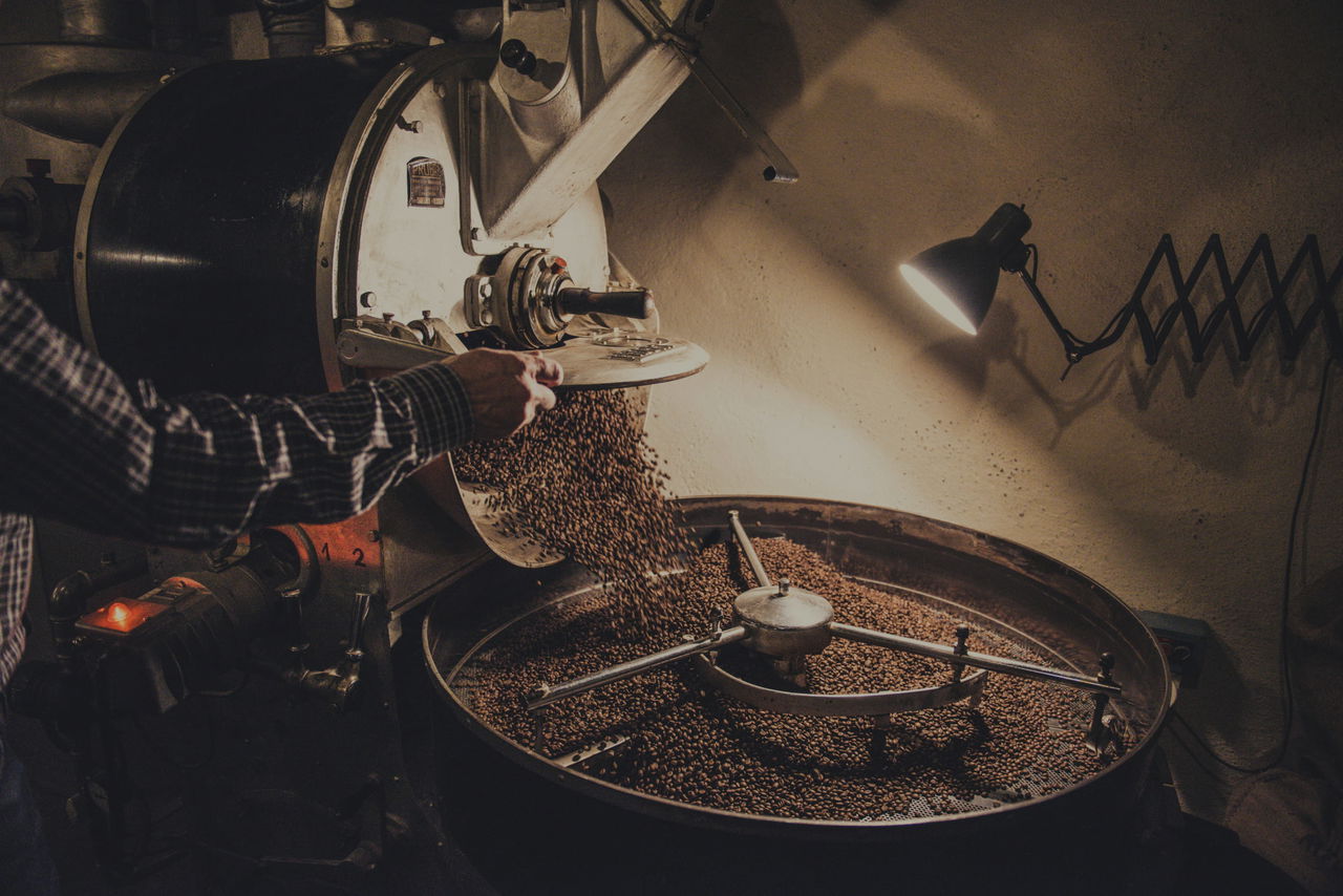 Maple coffee going into grinder