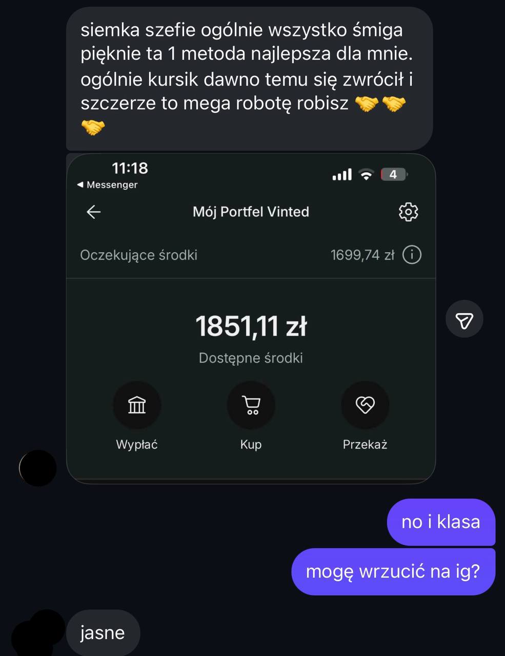 Wiadomość od kursanta Vinted Masterclass nr 11