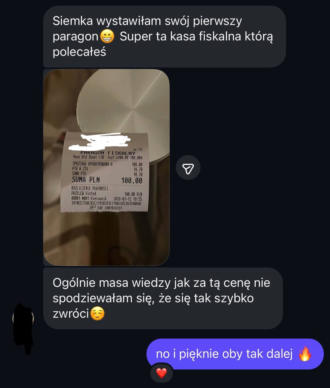 Wiadomość od kursanta Vinted Masterclass nr 10