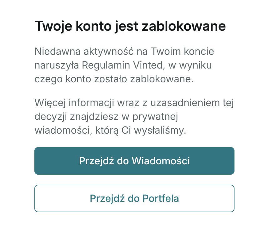 Komunikat Vinted: Twoje konto jest zablokowane