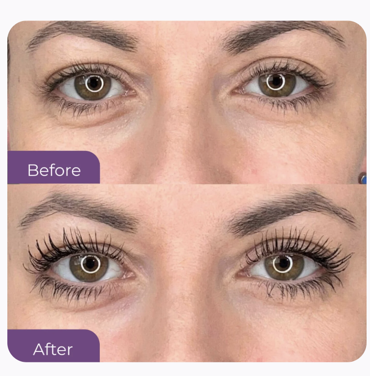 Before VolumeCare+ Mascara: short, sparse bare lashes