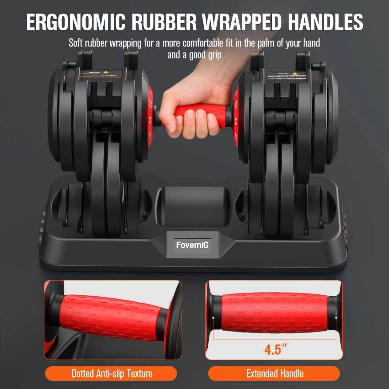 Hand lifting a FitLife adjustable dumbbell out of its tray, unused plates staying behind