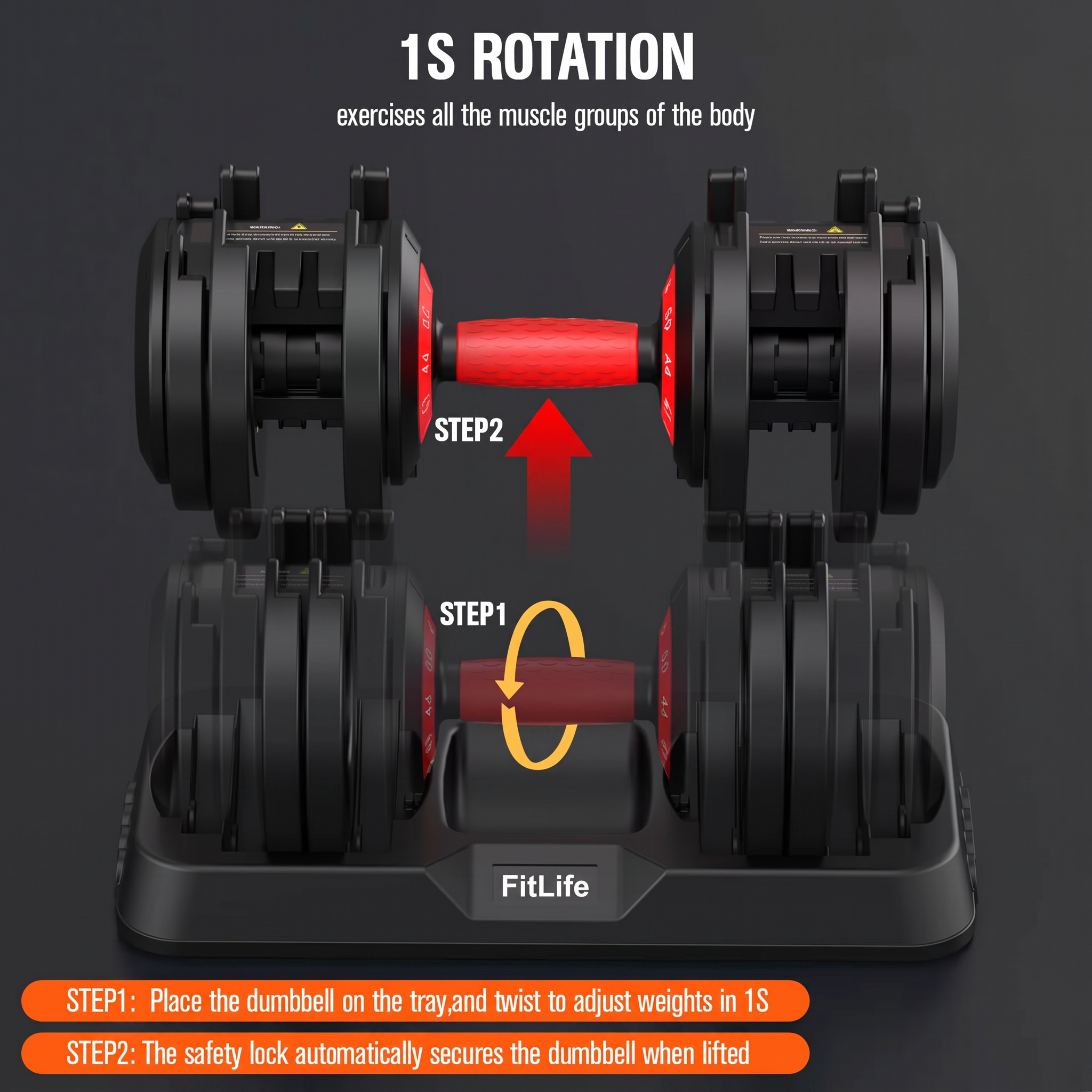 FitLife dumbbells stored in compact trays beside a sofa in a small apartment