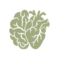 Illustration of a brain and a heart combined, forming a symmetrical shape