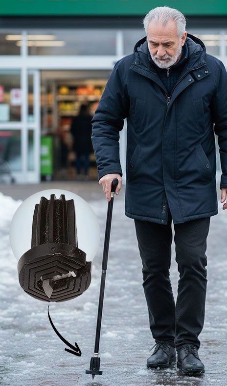 Flip-Up Ice Gripper Cane Tip: Adapts to Ice & Regular Surfaces