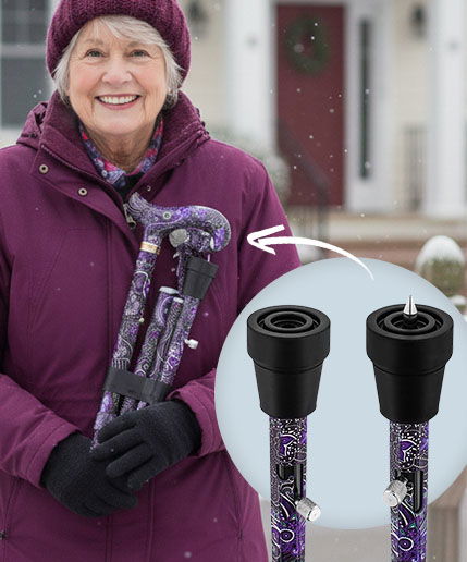 Designer Folding Cane: Purple Majesty, Retractable Ice Tip