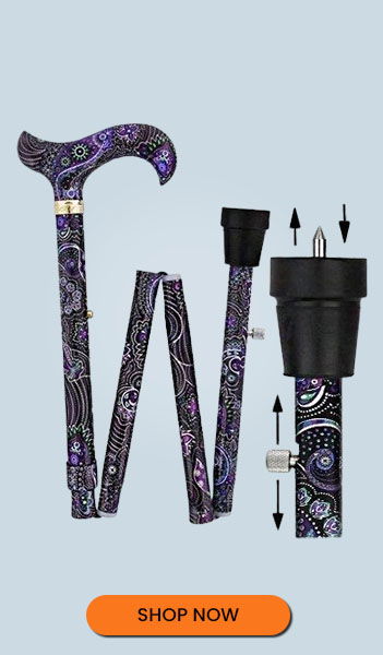 Designer Folding Cane: Purple Majesty, Retractable Ice Tip