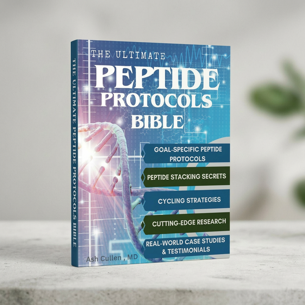 Cover of a book titled The Ultimate Peptide Protocols Bible with DNA strand background