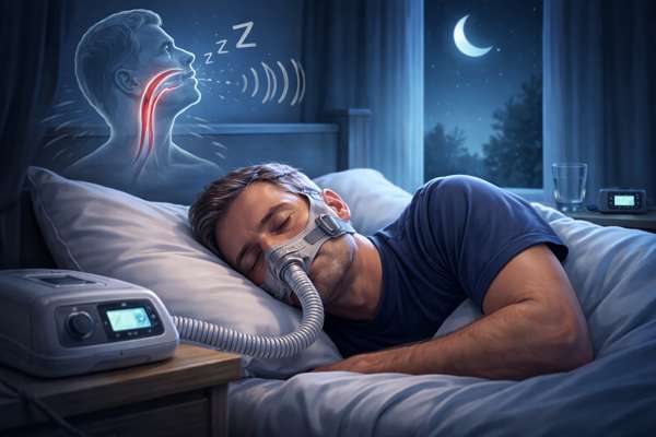 Man met CPAP-masker die slaapt in bed