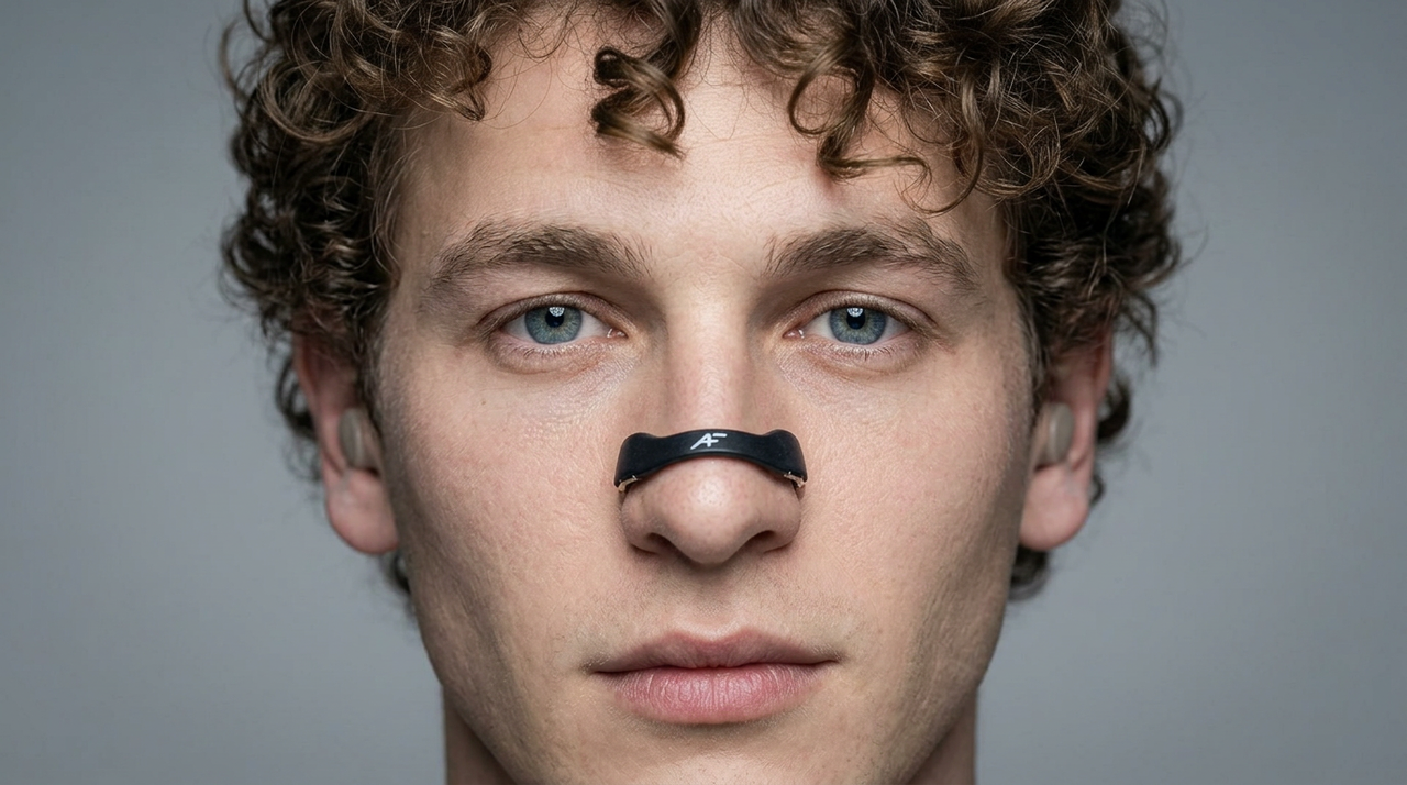 Model met Airfit magnetische neusstrip in een studio