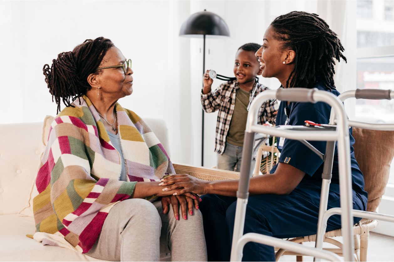Family going through checklist to make home dementia friendly.