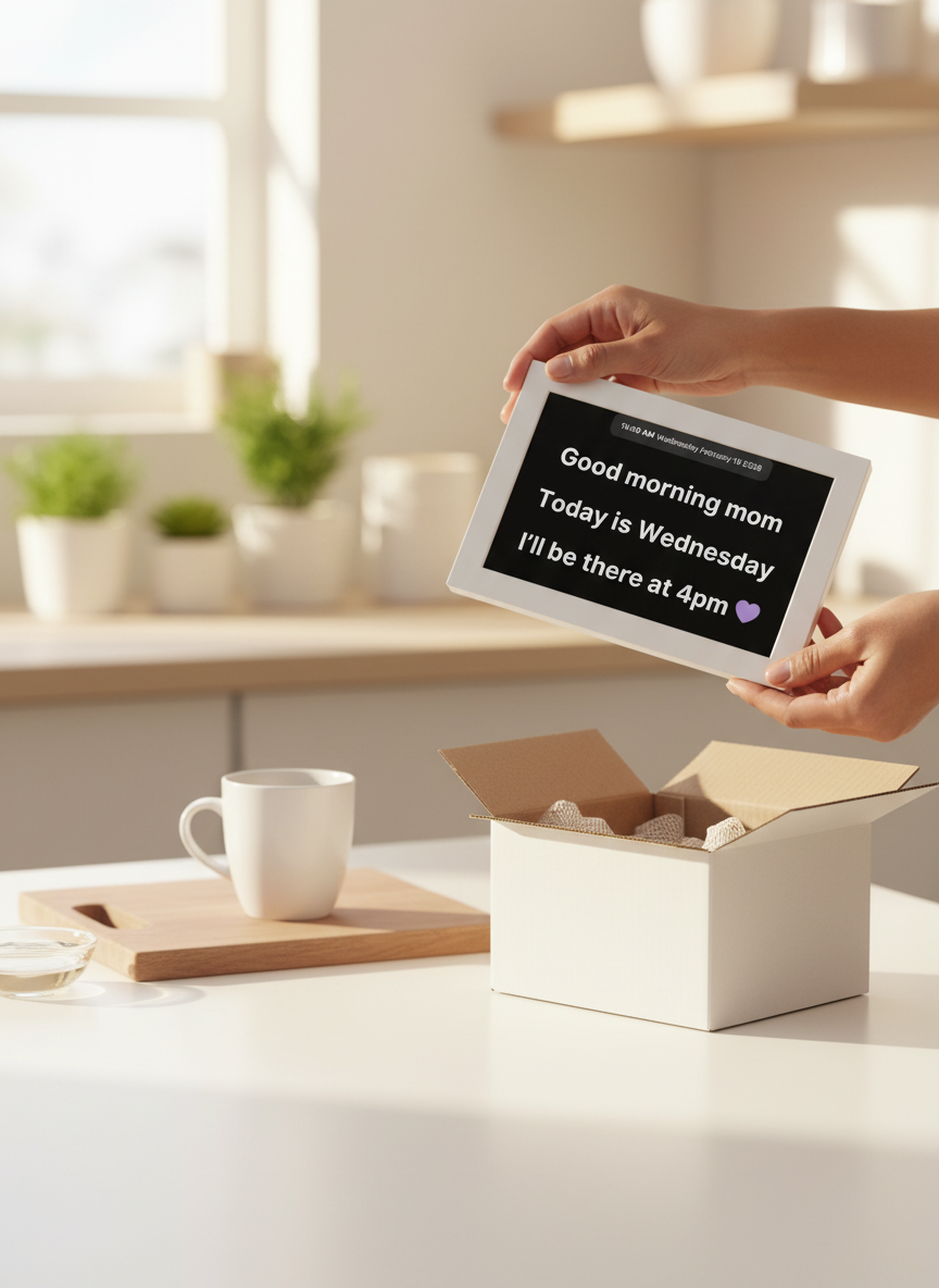 Somebody taking Memoryboard dementia clock out of a box