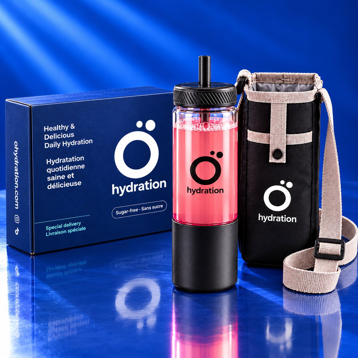 Le coffret cadeau Ö avec sa bouteille 1,5 L et son porte-bouteille