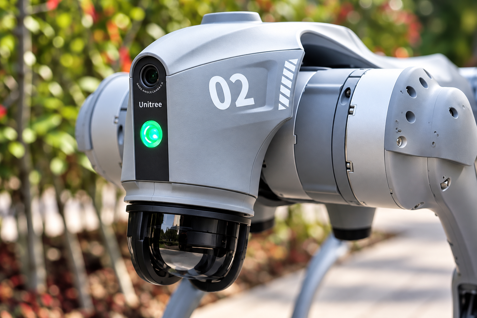 Unitree Go2 Pro – Kopf mit Kamera, Statusleuchte und Sensoren, Nahaufnahme