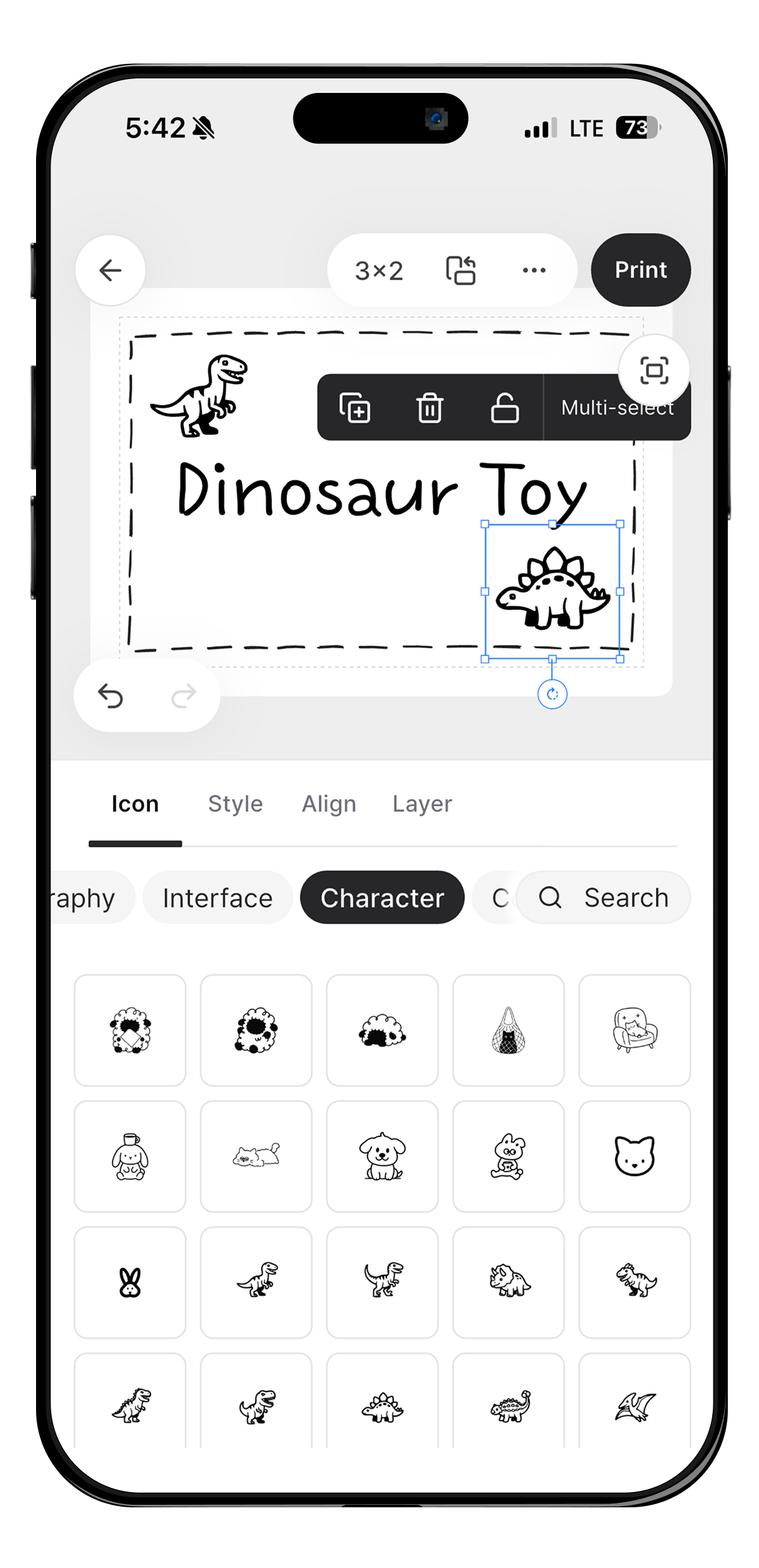 Nemonic app label design screen