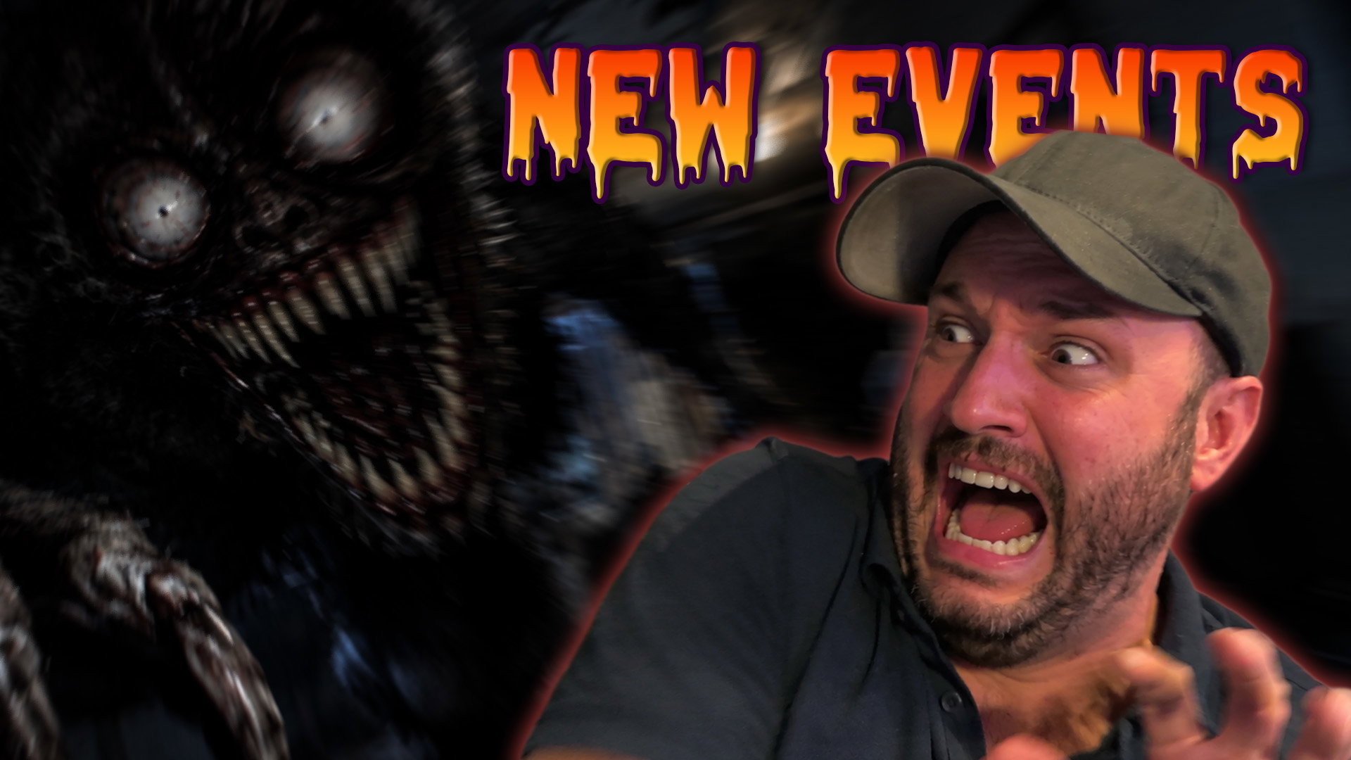 New Halloween Events video thumbnail with a shocked Taylor and a creepy monster