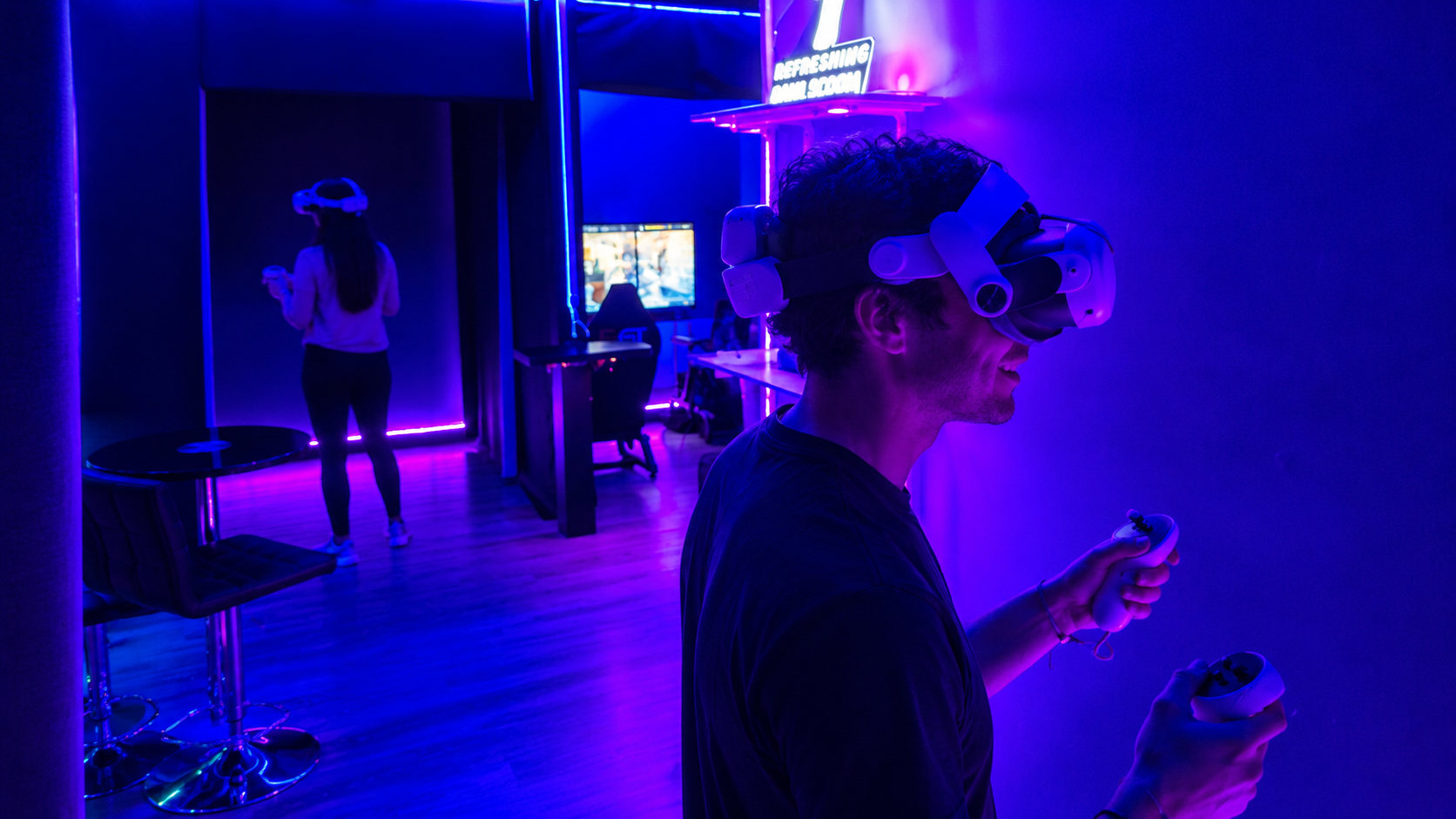 Players inside a shared VR escape room adventure