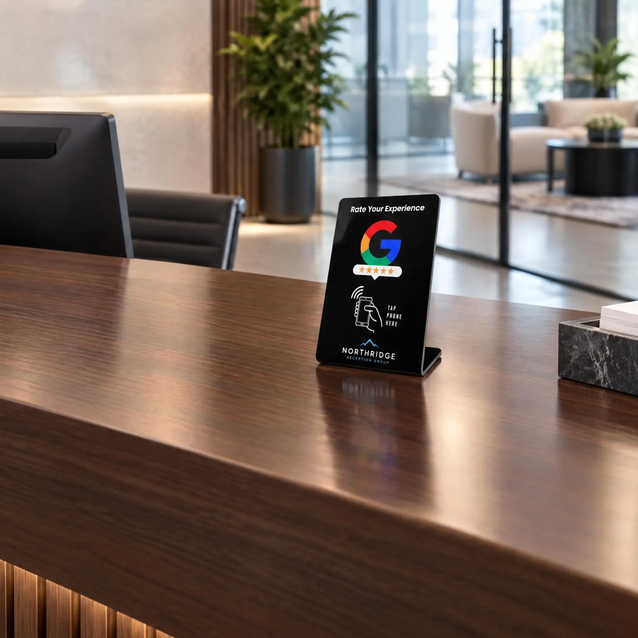 Custom logo Google review stand for reception desks