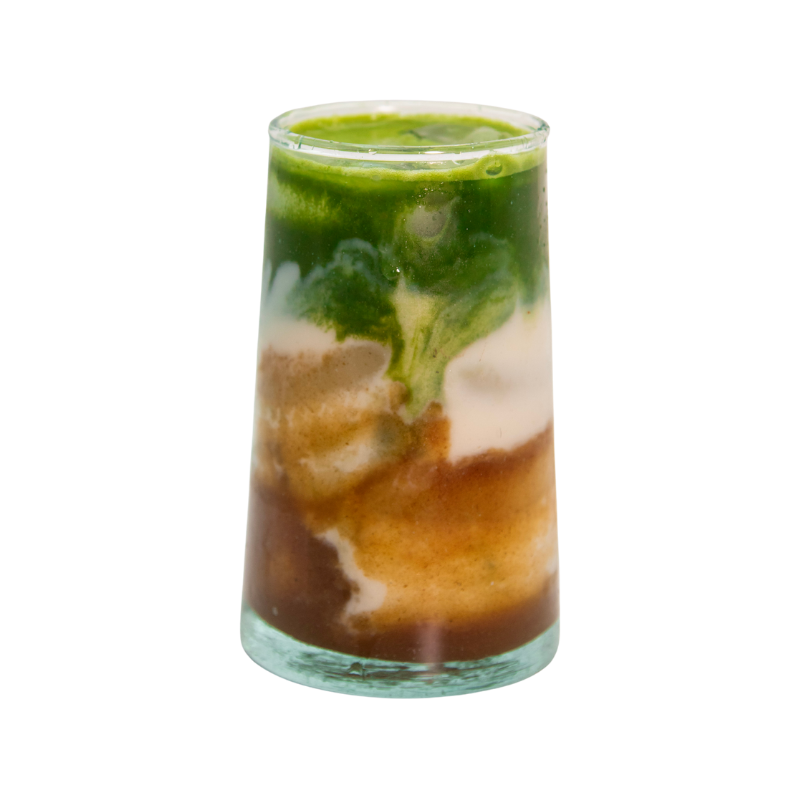 banana bread matcha latte prepared with Greenbird Japanese matcha powder