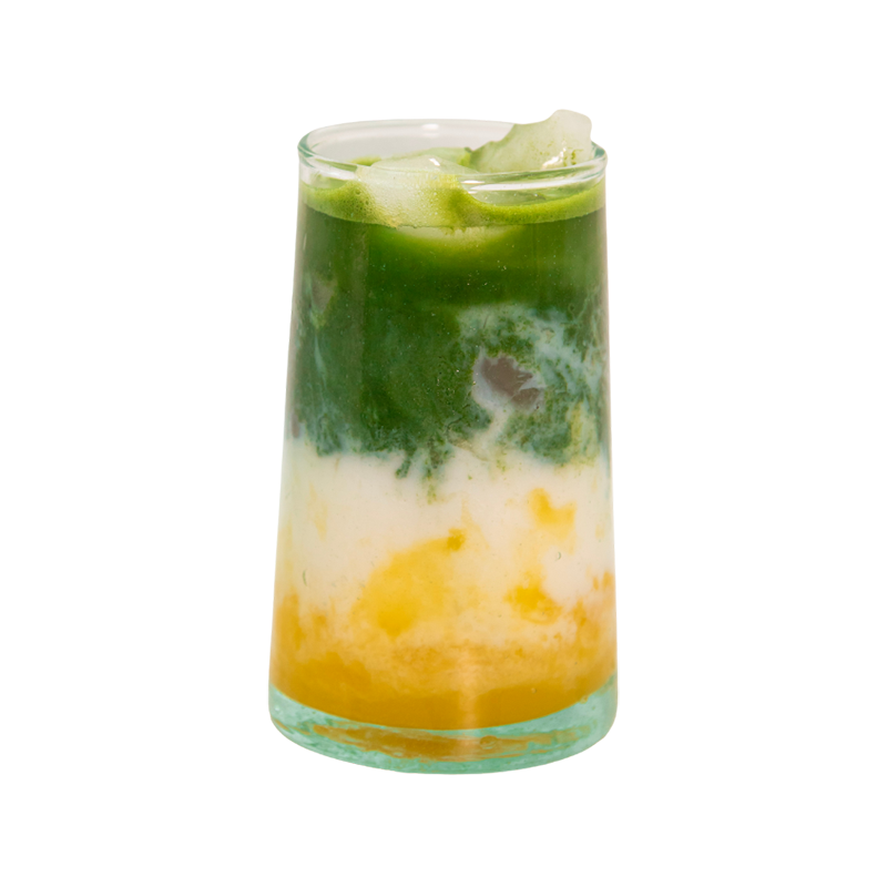 mango matcha latte prepared with Greenbird Japanese matcha powder