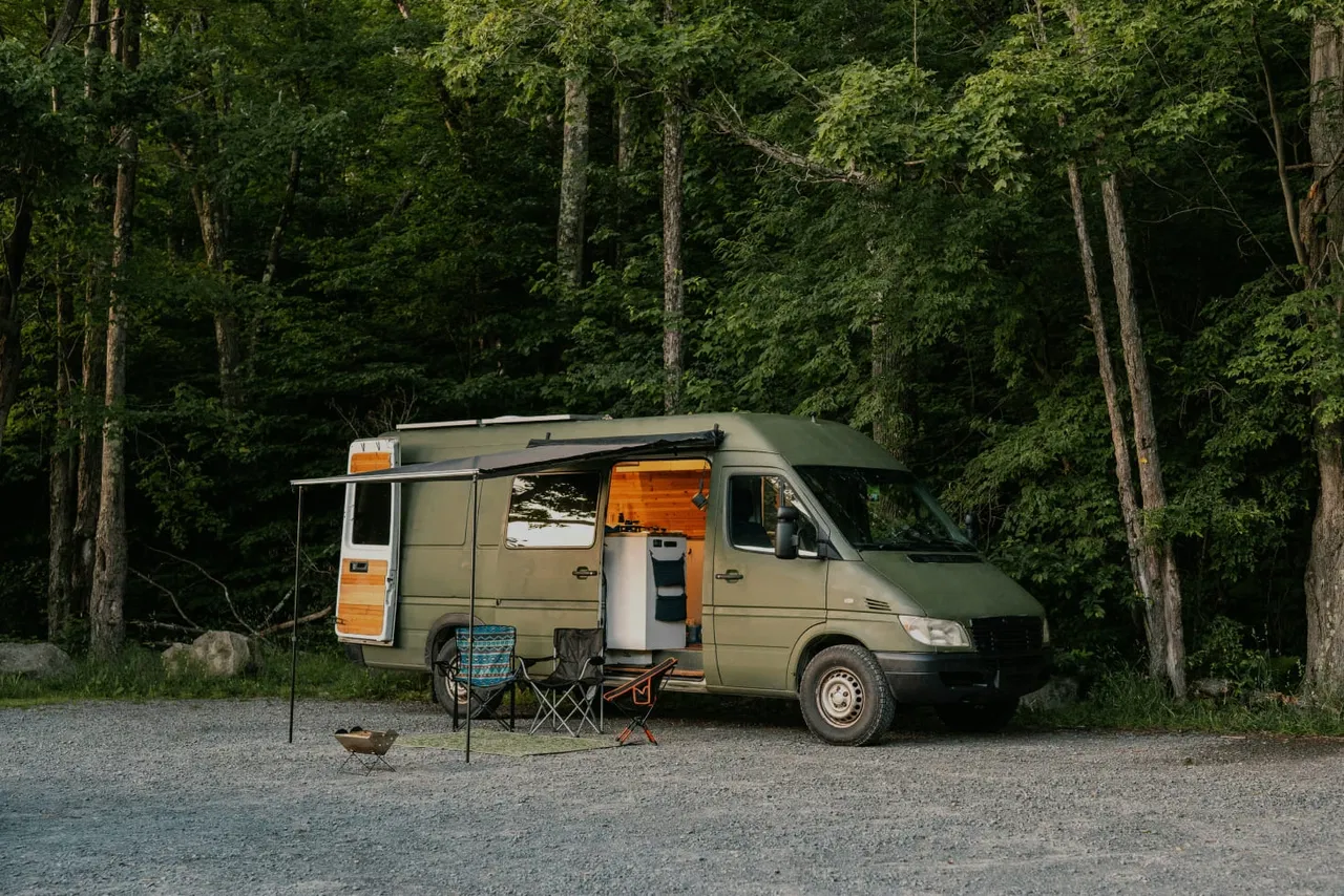 Overlanding sprinter van in forest